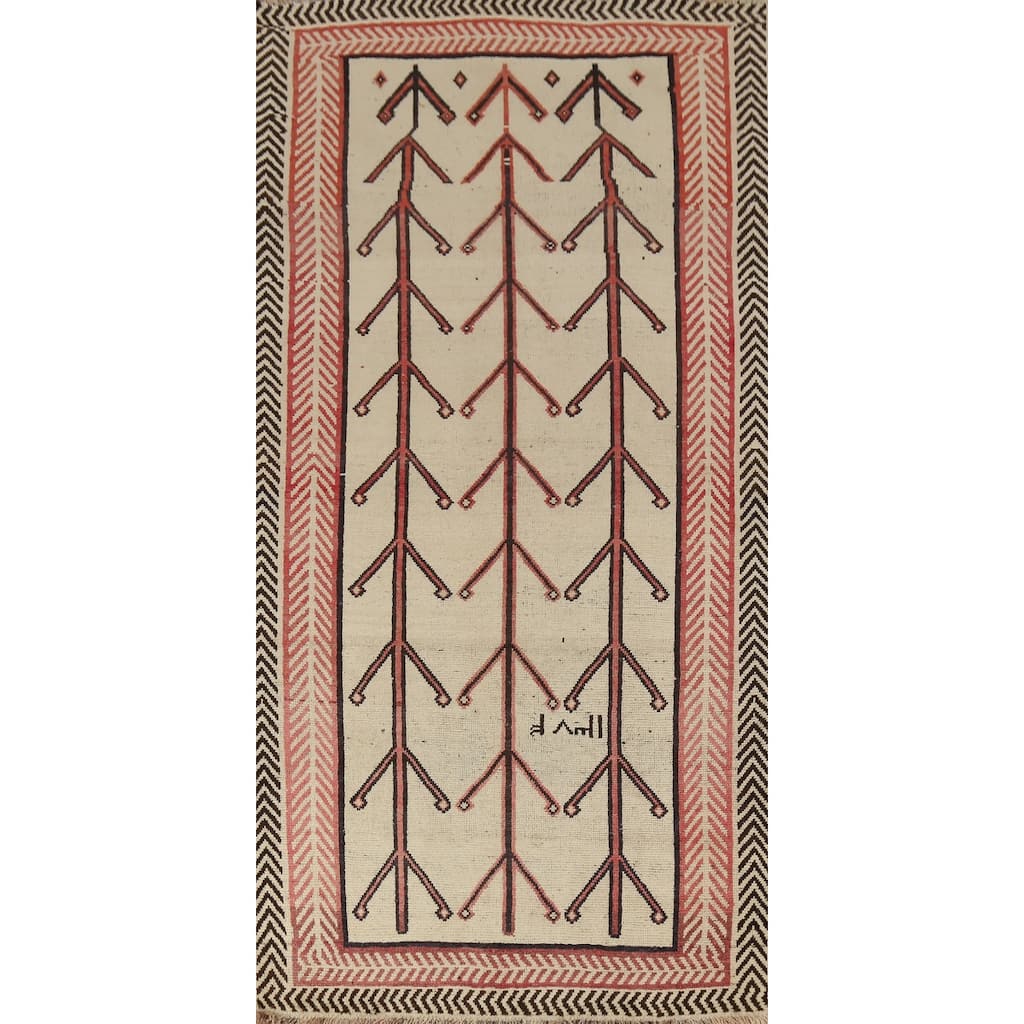 Hand Knotted Oriental 100% Wool Carpet Modern Geometric Beige & Ivories Gabbeh Runner Rug - 8' 8'' X 4' 4''