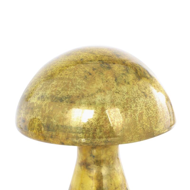 Glass Mushroom Glossy Weathered Decorative Sculpture - Set of 2 Green, Gold, Champane- Roche River Decor