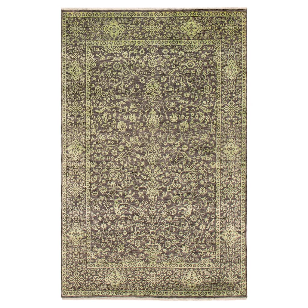 ECARPETGALLERY Hand-knotted Heritage Dark Grey Silk, Wool Rug - 6' x 9'