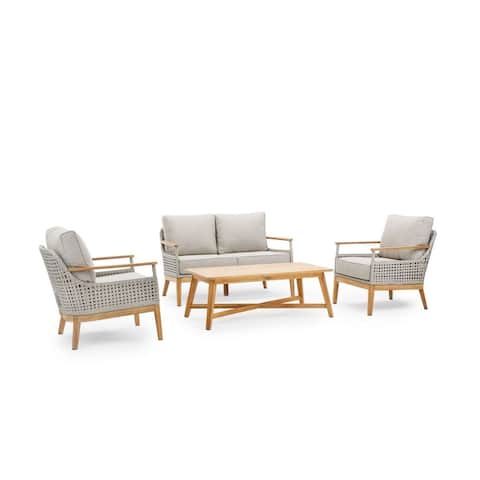 August 4 Piece Stationary Loveseat Patio Seating Set (2 Lounge Chairs, Loveseat, All Natural Coffee Table)