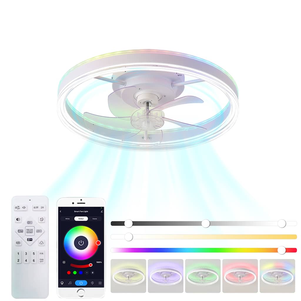 19.7 Inches Fan Light RGB Color Lights Three Color Temperature 6-Speed Adjustable Wind Power Positive And Negative Rotation