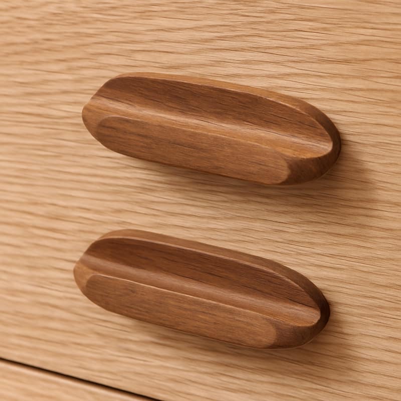 HomeRoots Set of Two Brown Wood Oval Drawer Pull Knobs - 4 in. x 0.32 in. x 1 in. - Brown - 4 in. x 0.32 in.  x 1 in.