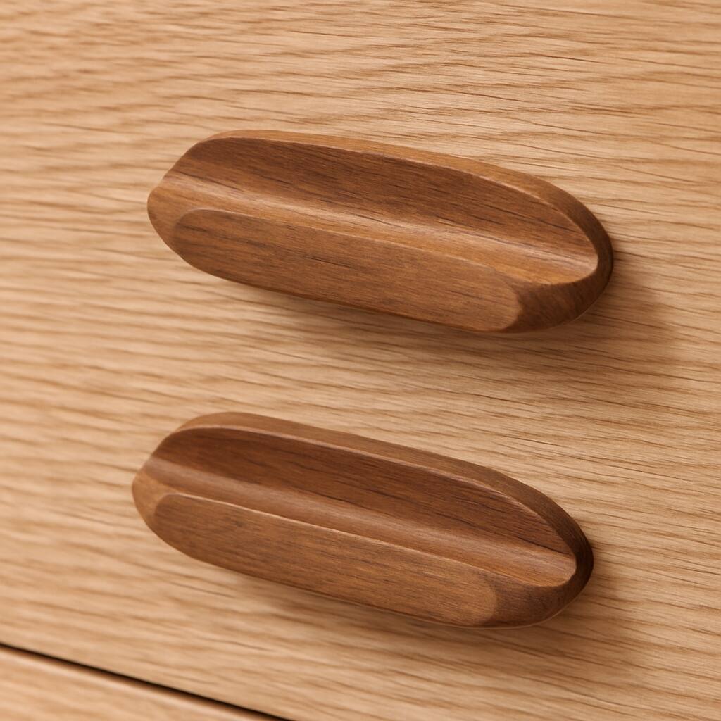 HomeRoots Set of Two Brown Wood Oval Drawer Pull Knobs - 4 in. x 0.32 in. x 1 in.