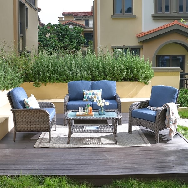 slide 2 of 62, OVIOS 4-piece Water-Resistant Wicker Deep Seating Outdoor Sofa Set