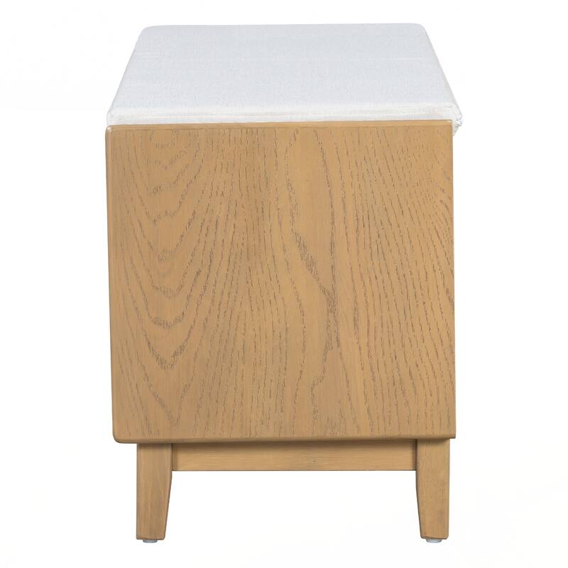 Rattan Entryway Bench with Storage, Cushioned Shoe Bench with Double Doors