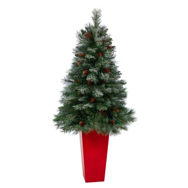 slide 2 of 5, 55" Snowed Artificial Christmas Tree in Red Tower Planter