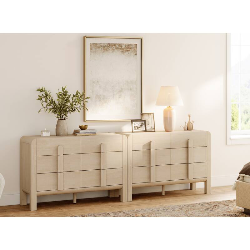 WAMPAT Mid Century 6 Drawer Dresser Set Of 2, 47.2" Modern Chest Of Drawers With Storage, Curved Profile Wood Double Dresser