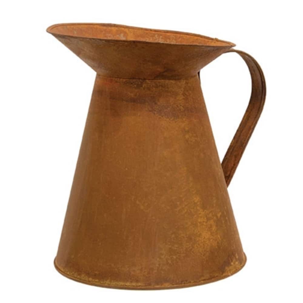 Rusty Metal Pitcher for Floral Arrangements Rustic Tin Vase for Country Kitchen or Rustic Home Decor