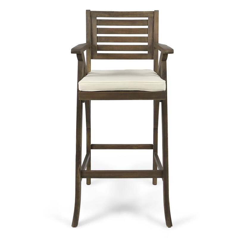 Hermosa Outdoor Acacia Wood Barstool with Cushion (Set of 2) by Christopher Knight Home