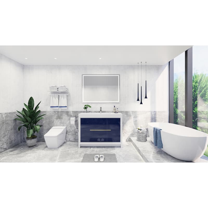 dolce 48 natural oak finish freestanding bath vanity with single basin reinforced acrylic top