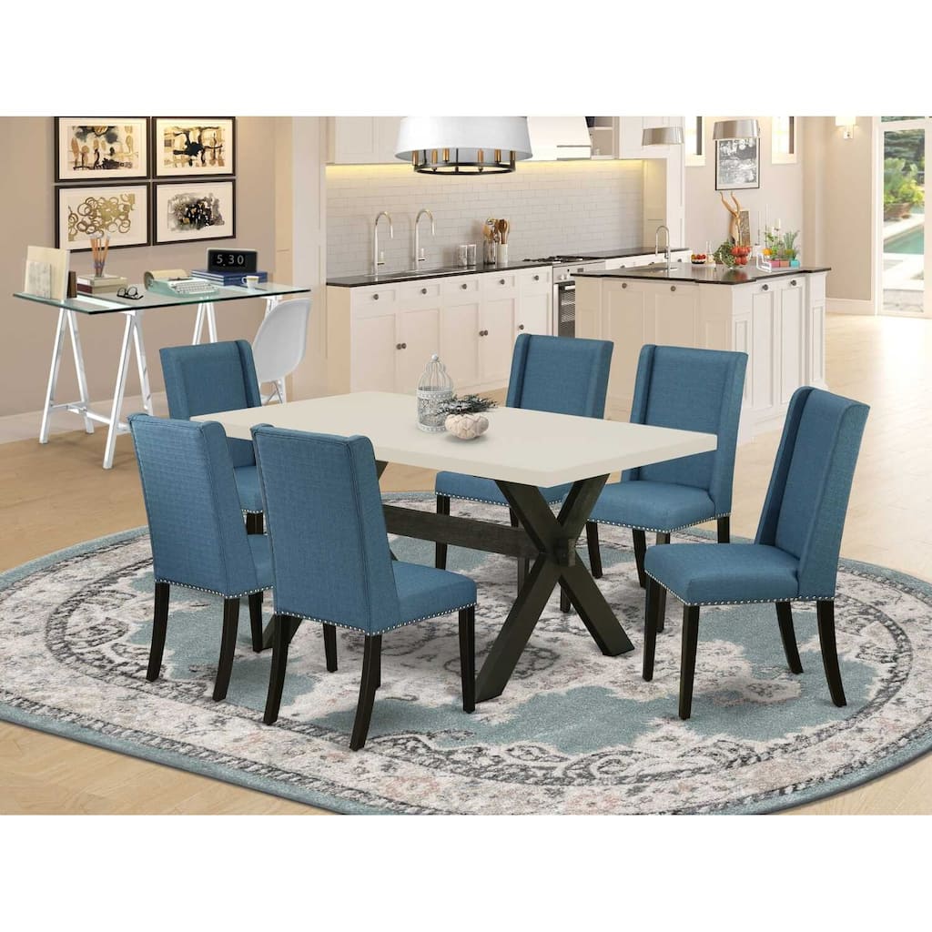 HomeStock 7-Piece Natural Oak Finish Solid Wood Top Dining Table with 6 Parson Chairs