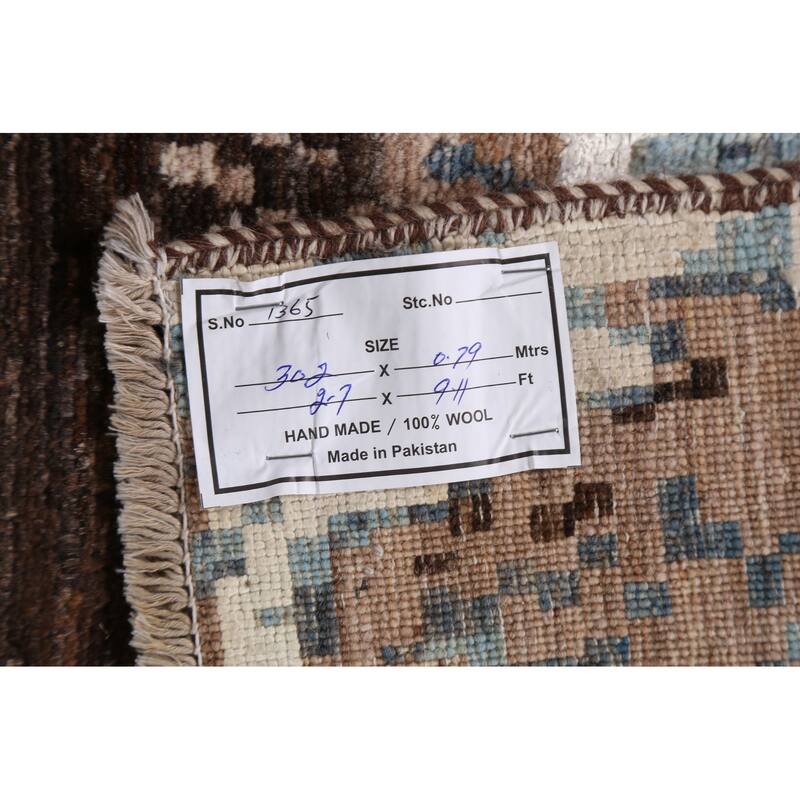 Wool/ Silk Vegetable Dye Modern Oriental Abstract Runner Rug Handmade - 2'7" x 9'11"