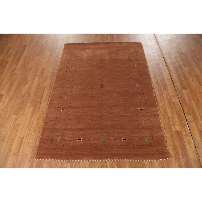 Hand Knotted Oriental 100% Wool Carpet Tribal Animal Pictorial Brown Gabbeh Area Rug - 5' 10'' X 4' 0''