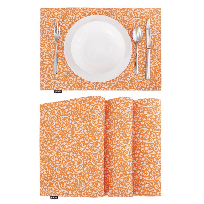 Autumn Fall Leaf Printed Placemats (Set of 4) - 12x18 Inch - Orange