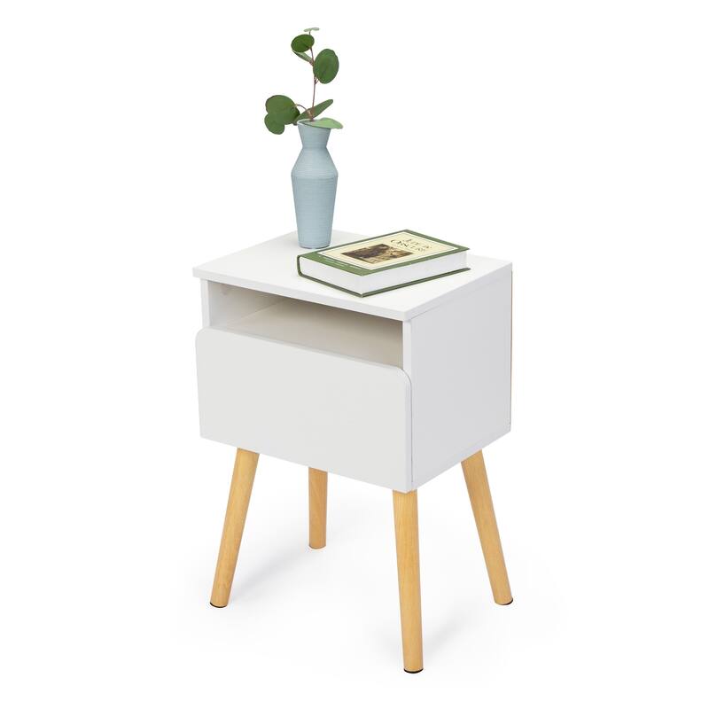 Two-Piece End Table Storage Cabinet, White Corner Table Entry Table