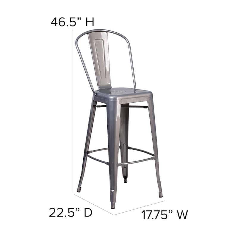 30" High Clear Coated Indoor Barstool with Back - 17.75"W x 22.5"D x 46.5"H