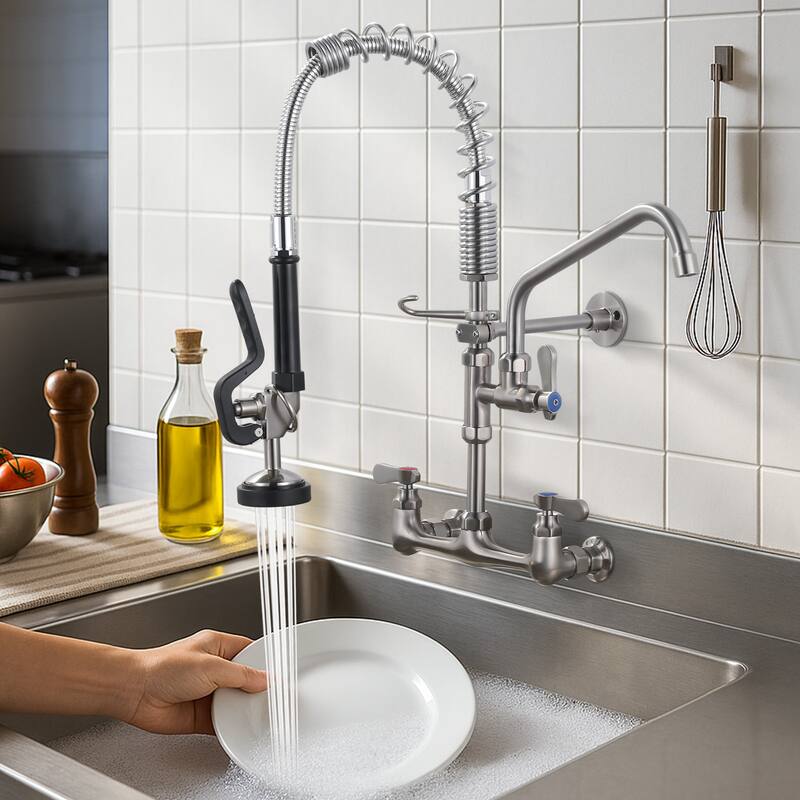WOWOW Pull Down Sprayer Commeicial Faucet with Pre-Rinse Sprayer