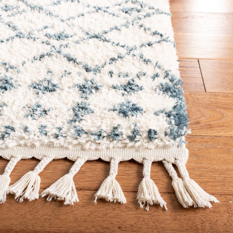 SAFAVIEH Berber Fringe Mirveta Liller Trellis Area Rug - 2'2" x 4' - Cream/Blue