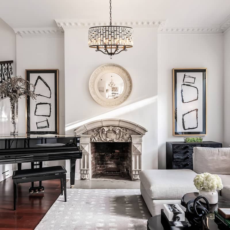 8-Light Modern Glam Black Faceted Crystal Chandelier with Cylinder Drum Shade for Dining Room, Living Room