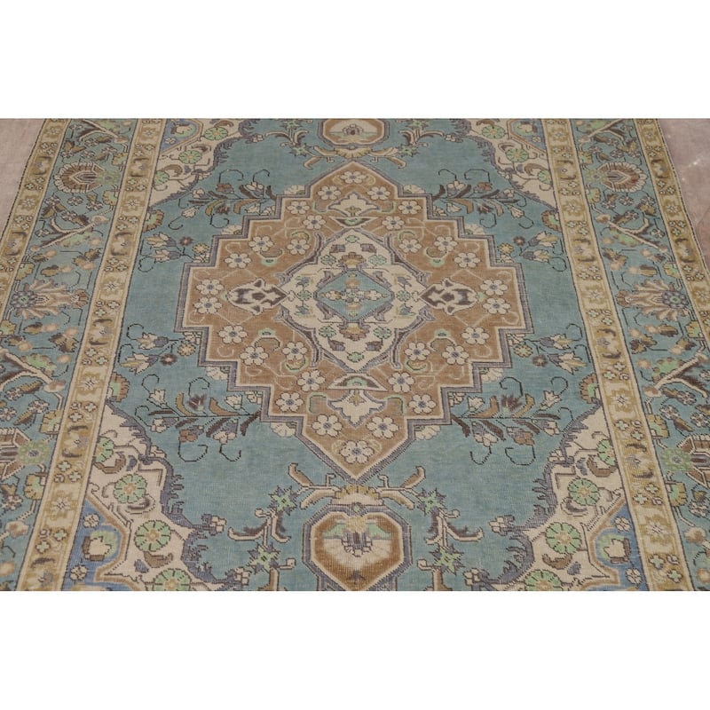 Geometric / Floral Tabriz Persian Area Rug Hand-Knotted Wool Carpet - 6'7"x 9'9"