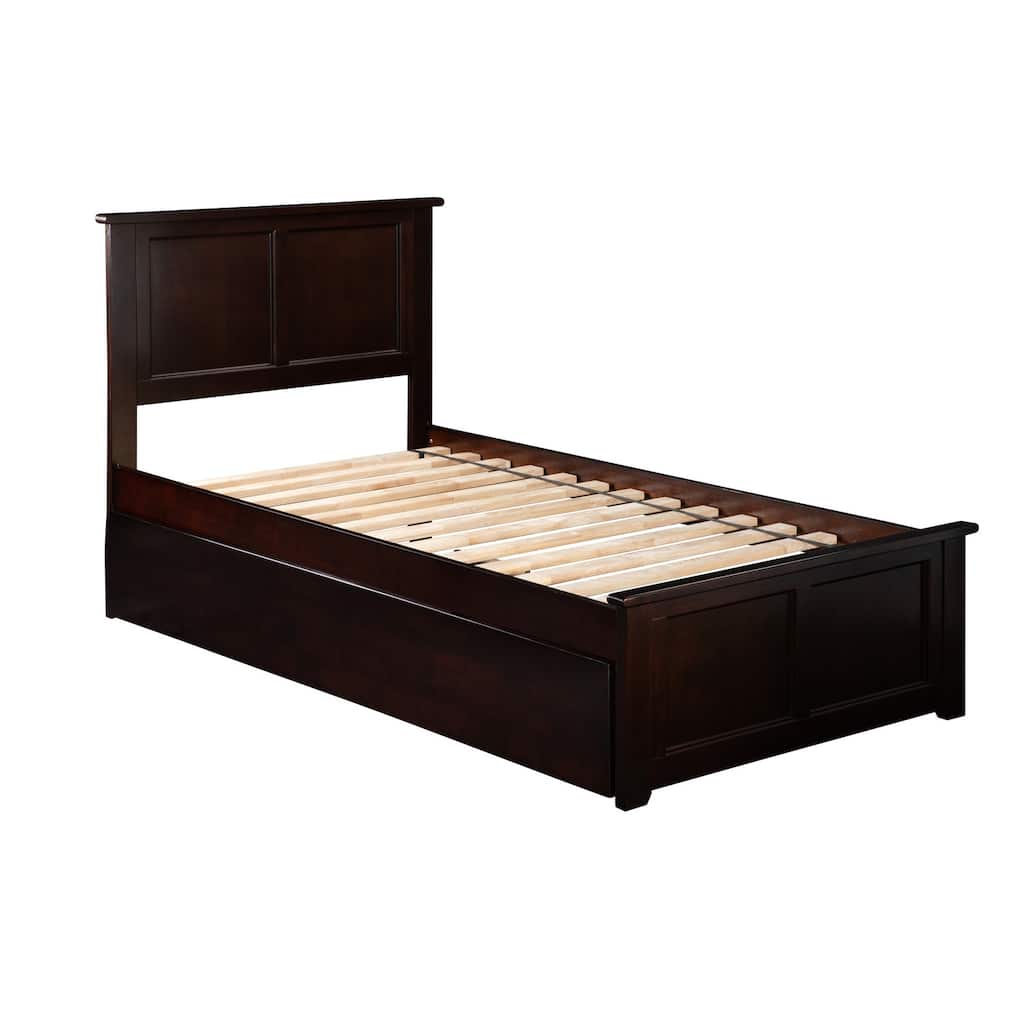 Full Platform Bed with Trundle - Twin Size Bed Frame - Modern Urban Style - Walnut Espresso Finish