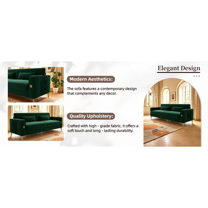 Roomfitters Mid-Century Modern Upholstered Sofa with Gold Metal Legs and Square Arms, Elegant Couch for Living Room