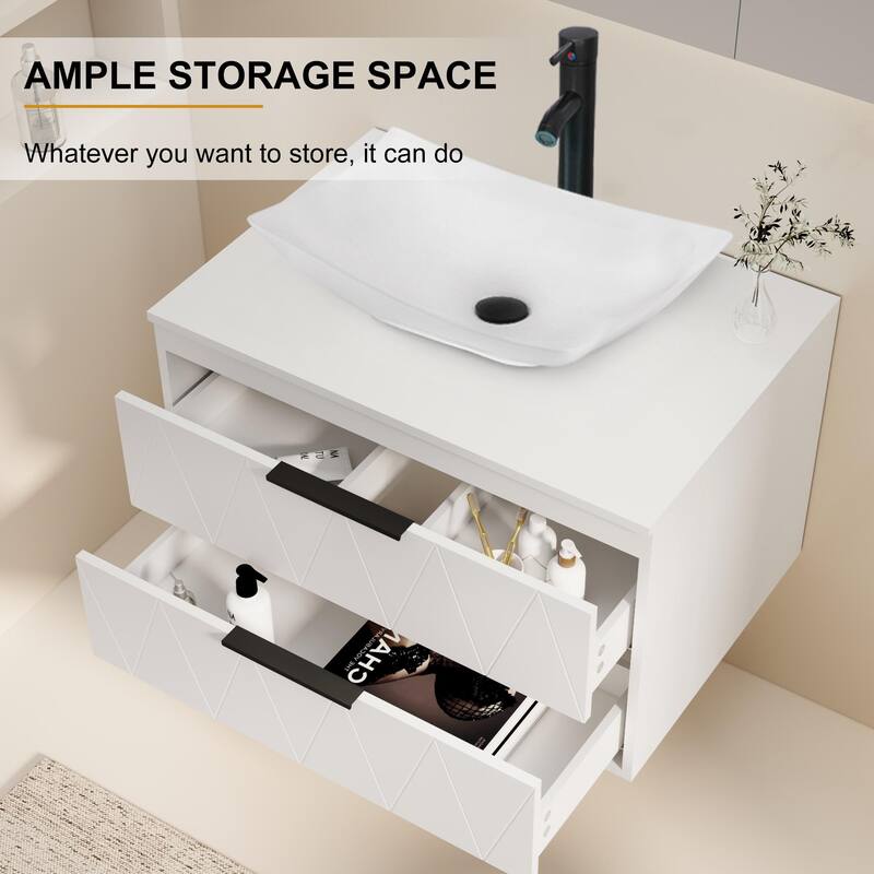 Modern Wall Mounted Bathroom Vanity Set with Vessel Sink & Faucet