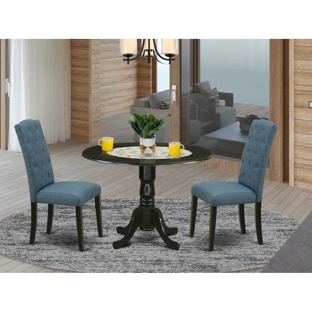 HomeStock 3-Pc Black Finish Solid Wood Top - Round Dining Room Set with Dropleaf - Seats 4