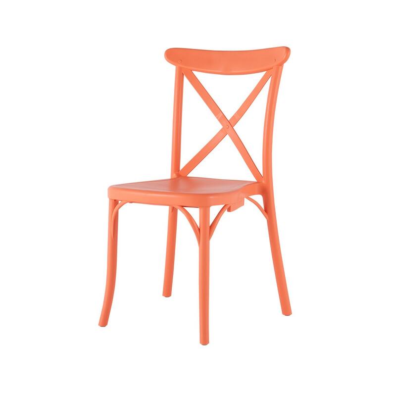 HomeRoots Set of Two Salmon Heavy Duty Plastic Outdoor Stacking Dining Chairs