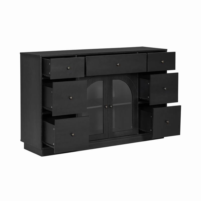 55.1" Large Storage Cabinet with 2 Doors and 7 Drawers for Living and Dining Room Organization