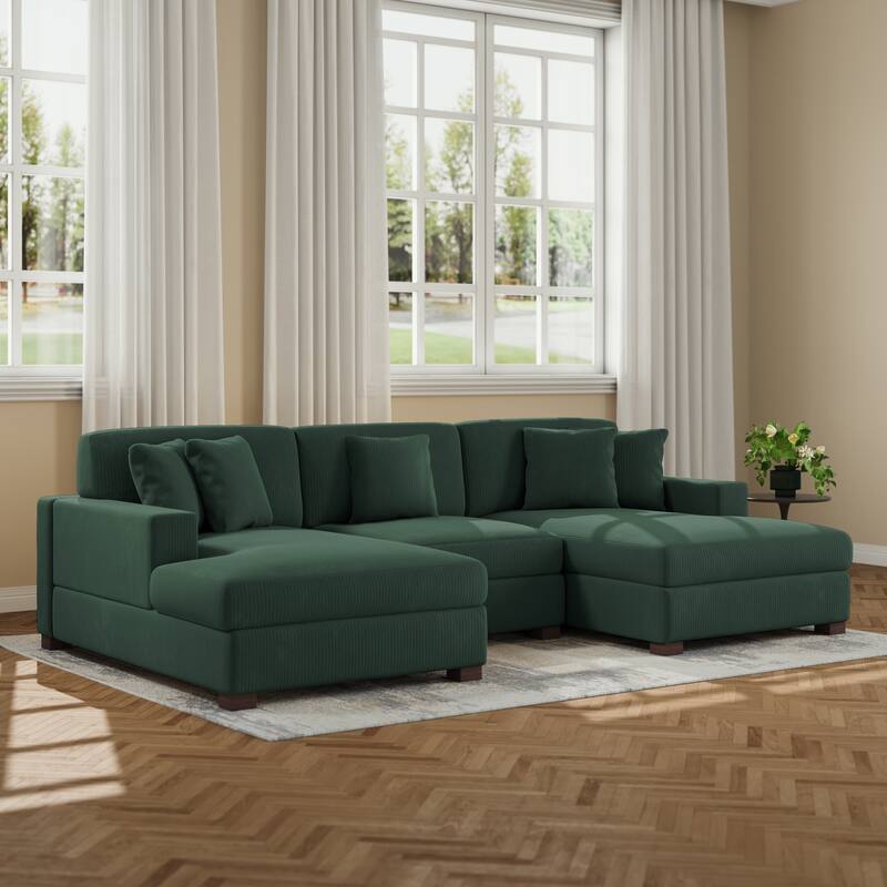 Upholstered Oversized Modular Sectional Sofa Set Corduroy Sleeper Sofa With Chaise