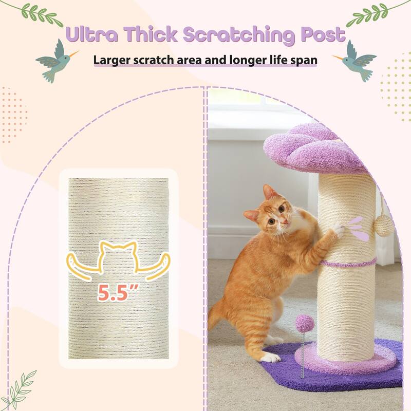 Small Flower Cat Scratching Post, Cat Tree with Super Thick Scratching Post, Removable Flower Cat Bed & Spring Ball
