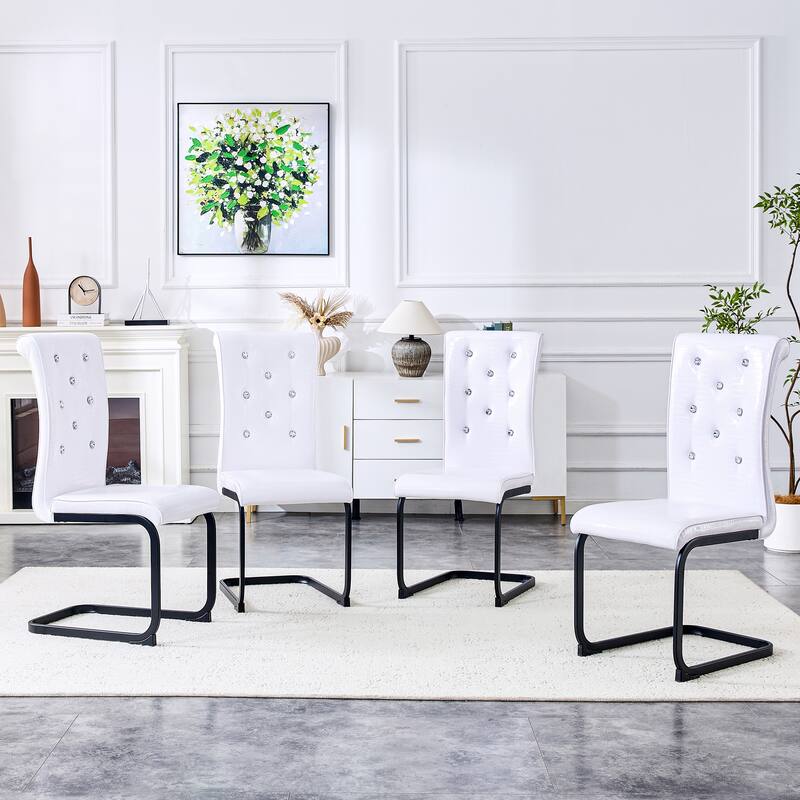 Set of 4, Retro Faux Alligator Skin Upholstered Dining Chairs, with Crystal Buckle Design and Faux Leather Design