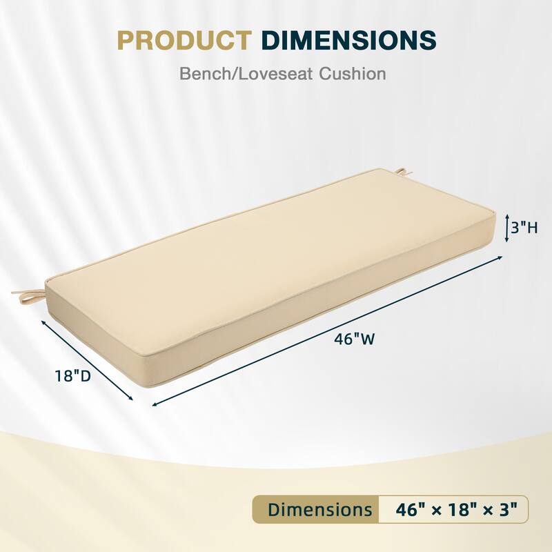 Aoodor Patio Furniture 46" x 18" x 3.1" Outdoor Bench Cushion
