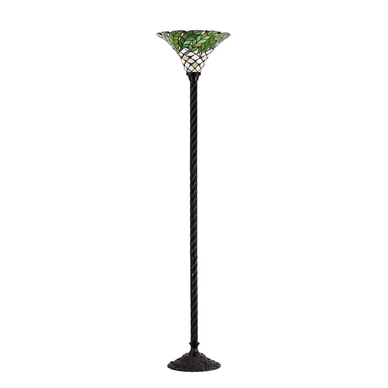 Tiffany-style Green Leaf Torchiere Lamp