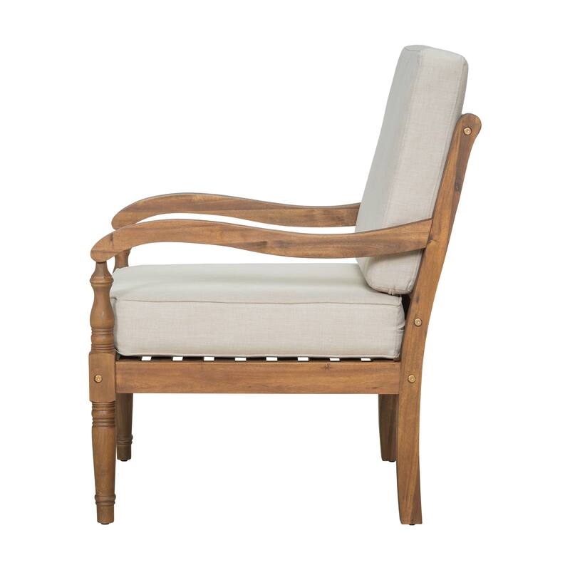 Roomfitters Outdoor Acacia Wood Club Chair with Waterproof Cushions, Lattice Back Patio Seating, Natural and Beige