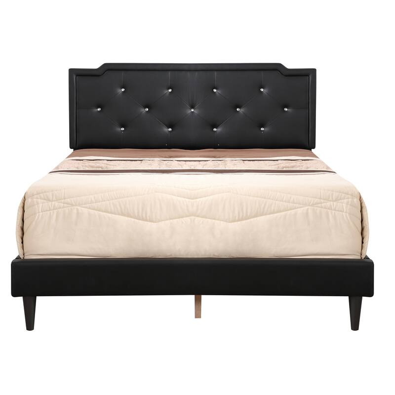 Full Size PU Tufted Platform Bed with Adjustable Headboard