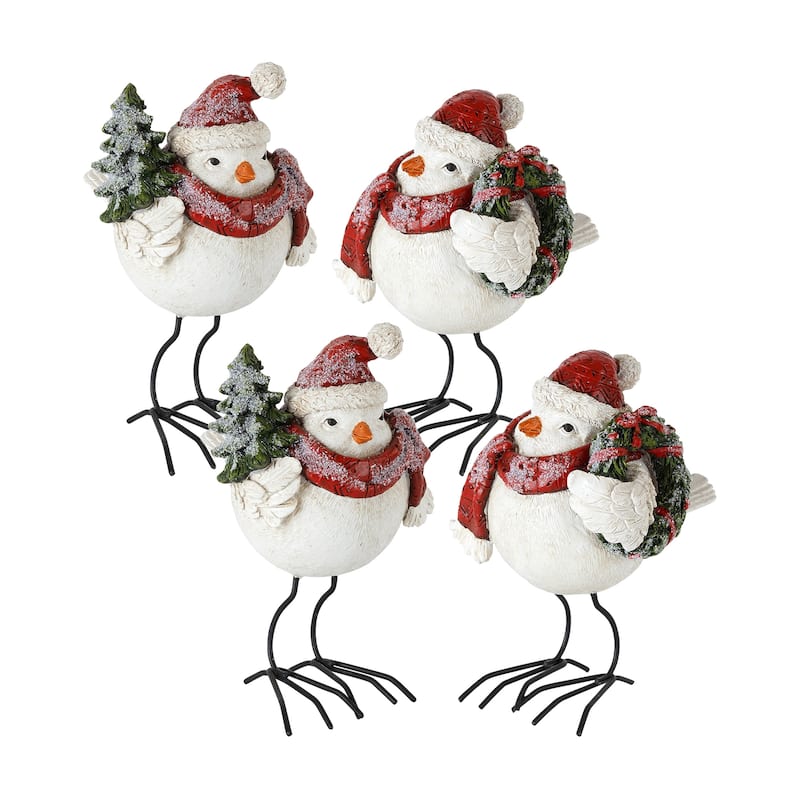 Bird w/Santa Hat (Set of 4) - Red