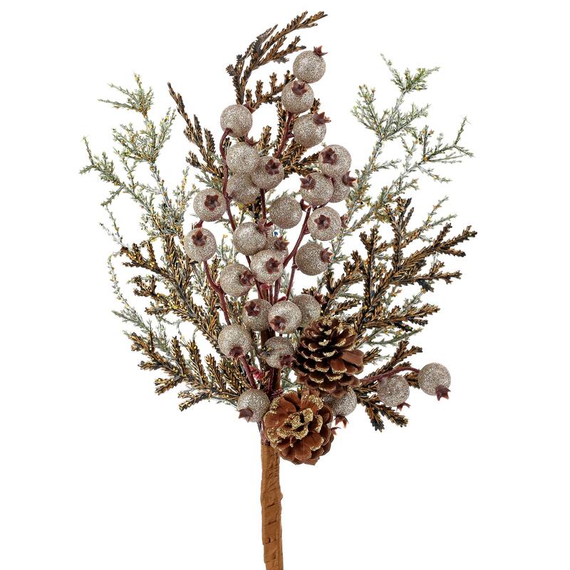 14" Glitter Cedar/Berry/Pine Pick Set of 4