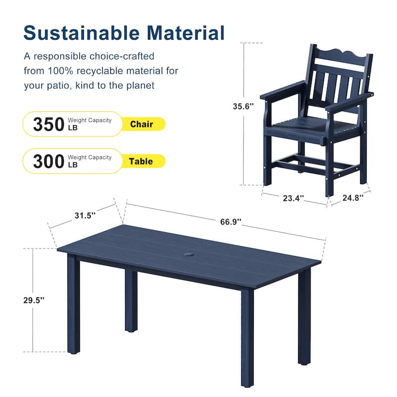 HIPS Outdoor Dining Set, Ergonomic Patio Chairs and Table(Set of 7)