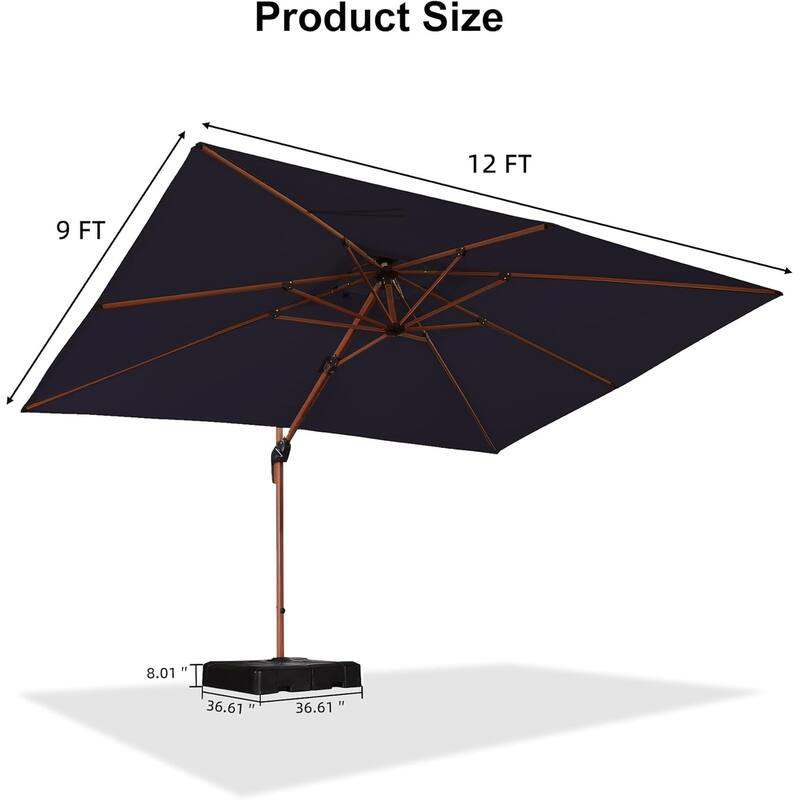 PURPLE LEAF 9/10/11ft Square 09x12ft Rectangle Wood Pattern Patio Cantilever Umbrella with Base