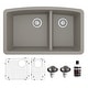 preview thumbnail 9 of 66, Karran Undermount Quartz 32 in. 60/40 Double Bowl Kitchen Sink Kit Concrete