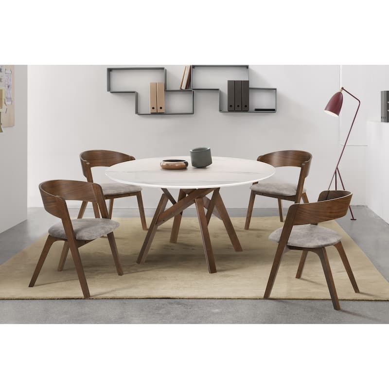 Venus Jackie Wood and Marble Round 5 Piece Dining Set - Walnut