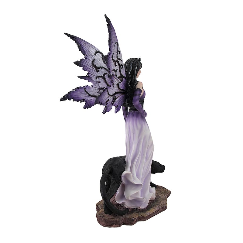 Purple Fairy Walking W/Black Panther Pet Statue - 12 X 8 X 5.25 inches