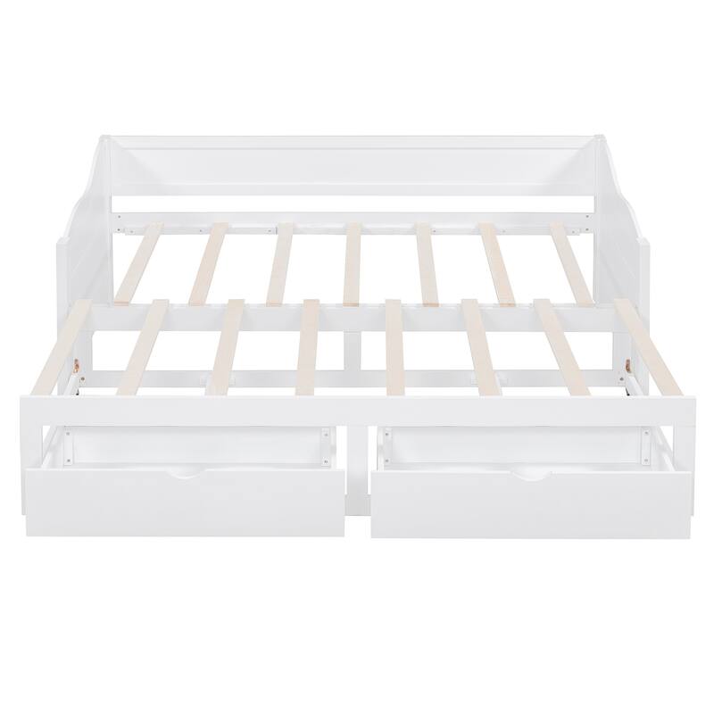 Roomfitters Wooden Twin Daybed with Trundle and Two Storage Drawers Extendable Solid Wood