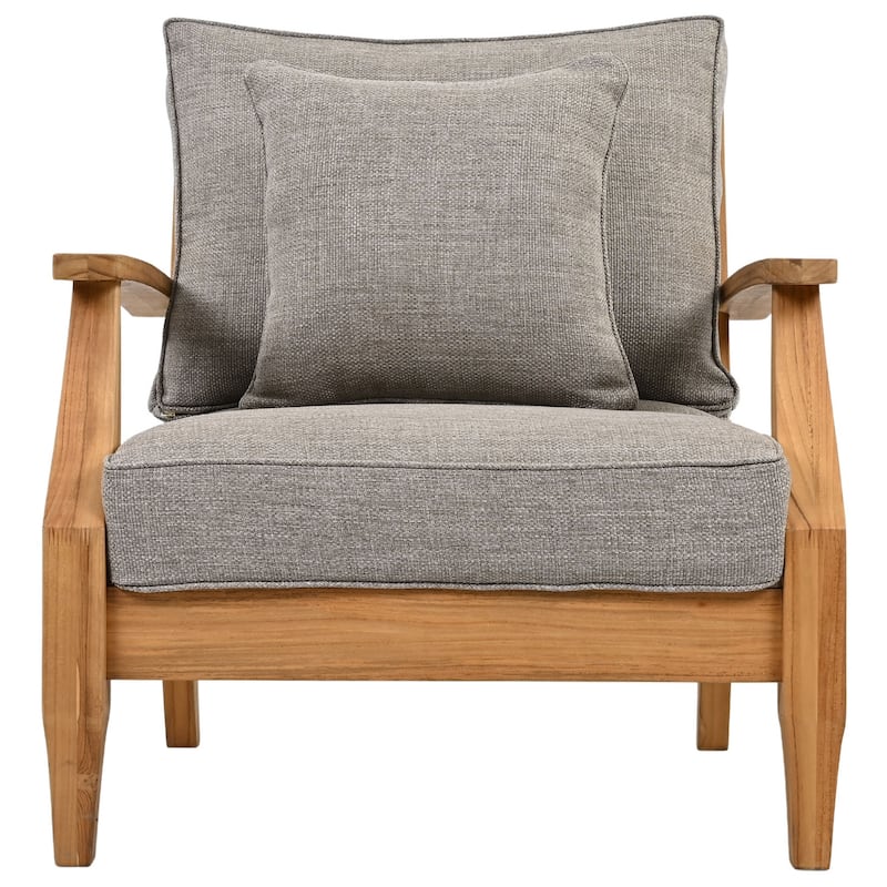 SAFAVIEH Couture Freida Wood Patio Arm Chair - 31.4" W x 35.6" L x 32.6" H - 31"W x 36"D x 33"H