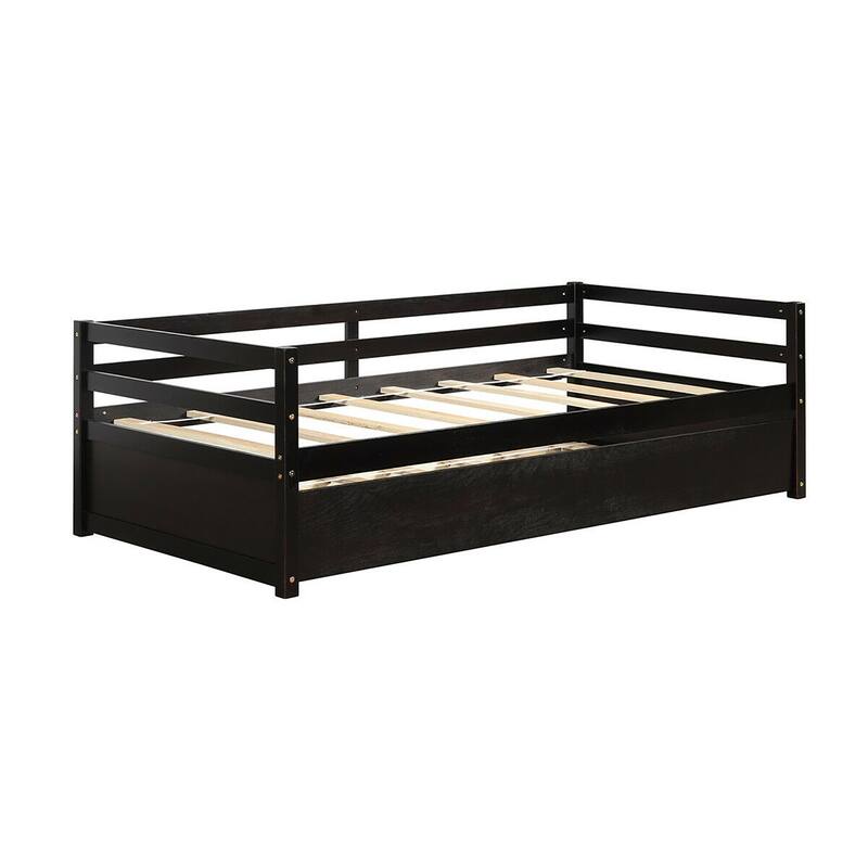 Costway Twin Size Trundle Daybed Wooden Slat Support Mattress Platform