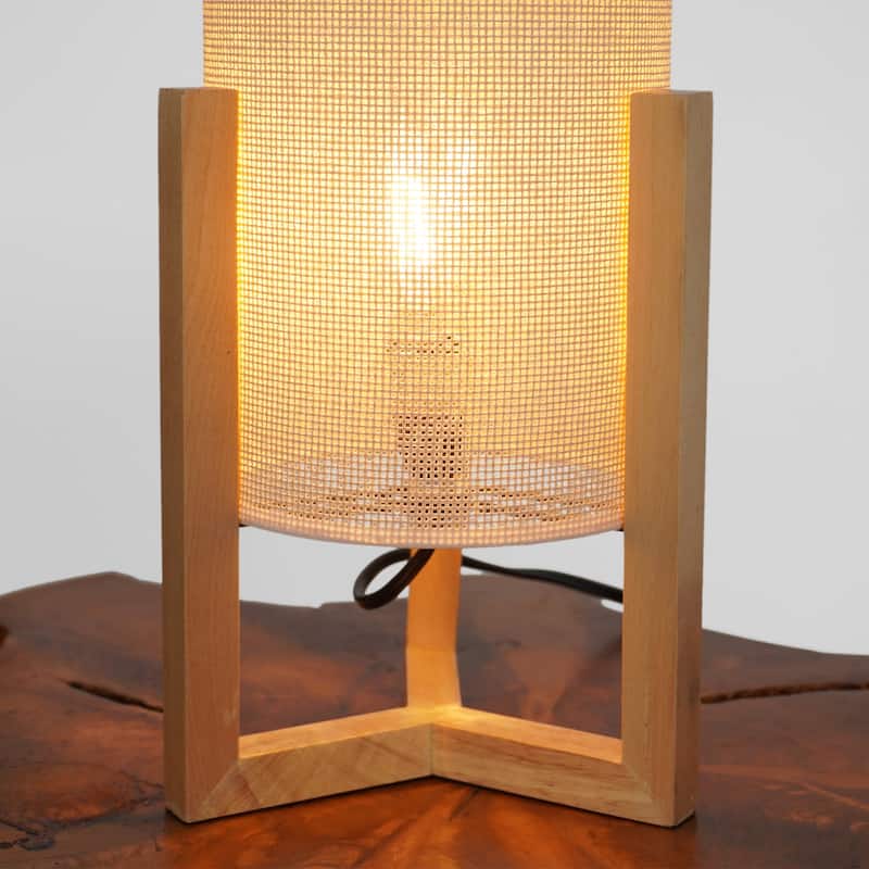 Oak Table Lamp Stylish Bedroom Night Light Warm Desk Lamp for Kids Living Room Office Natural Wood 110V