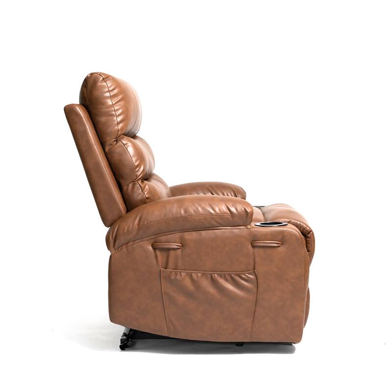 PU Leather Power Lift Recliner, Electric Recliner with Heating & Massage, Massage Chair with Side Pockets & Cup Holders