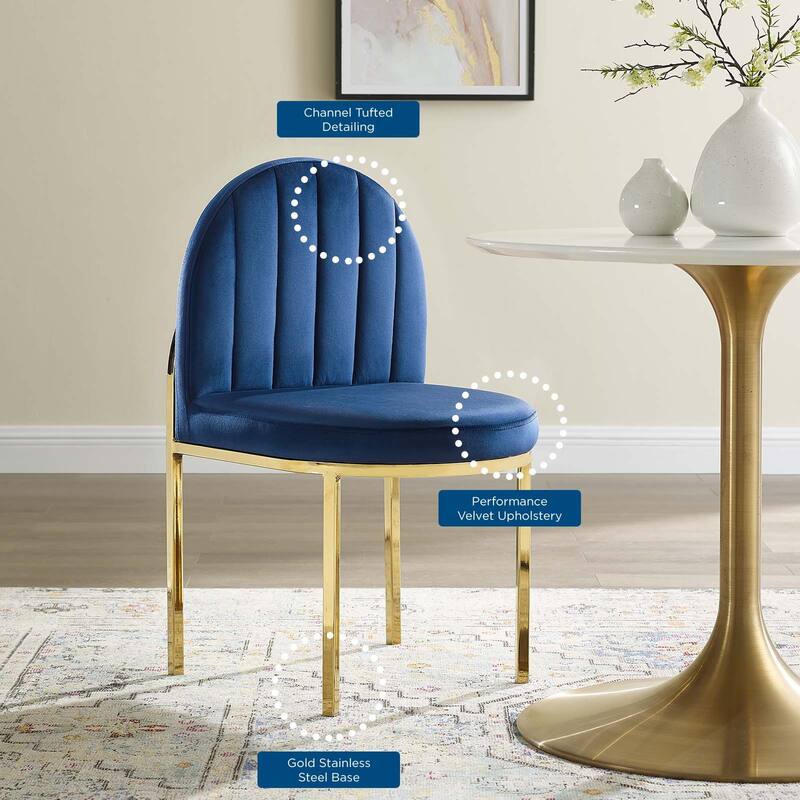 Contemporary Modern Velvet and Gold Channel Tufted Dining Chair ...